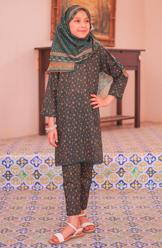 Shifa by Suntex Fabrics Printed Stitched 3 Piece Suit - SH-2514K - SS25SHLV4 - Black - Girls Collection