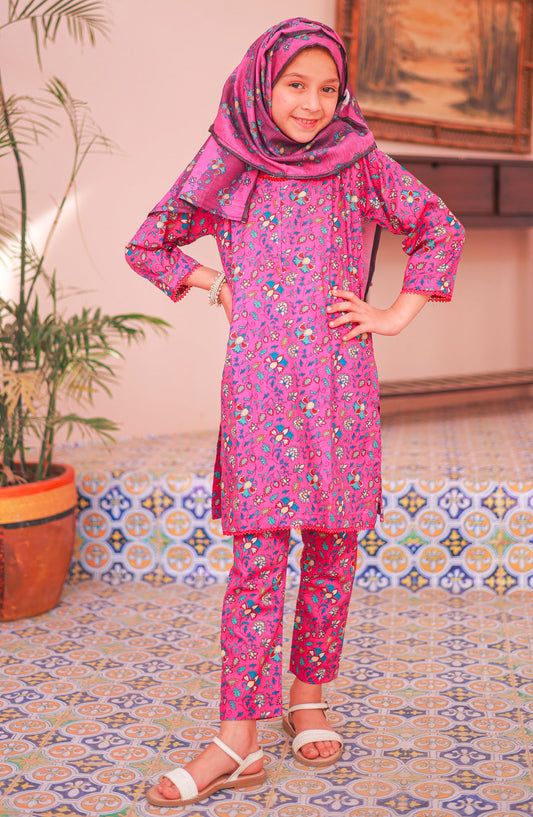 Shifa by Suntex Fabrics Printed Stitched 3 Piece Suit - SH-2516K - SS25SHLV4 - Pink - Girls Collection