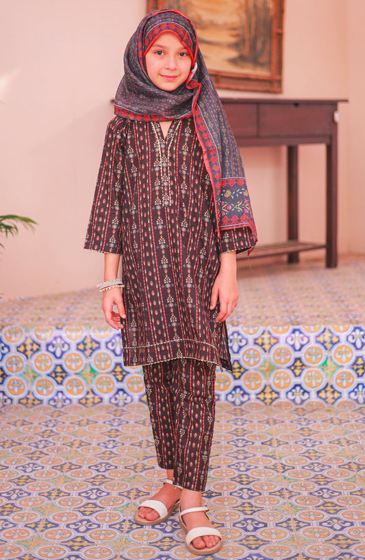 Shifa by Suntex Fabrics Printed Stitched 3 Piece Suit - SH-2517K - SS25SHLV4 - Black - Girls Collection