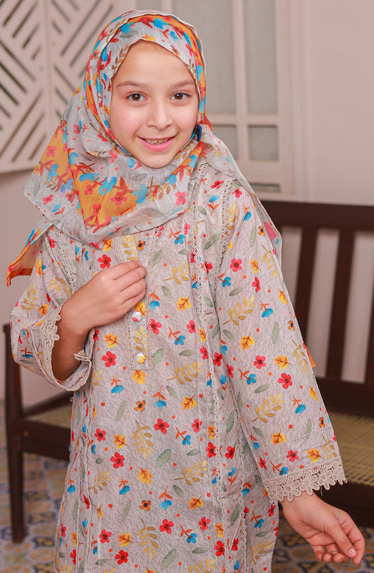 Shifa by Suntex Embroidered Lawn Stitched 3 Piece Suit - SH-2518K - SS25SHLC - Beige - Girls Summer Collection