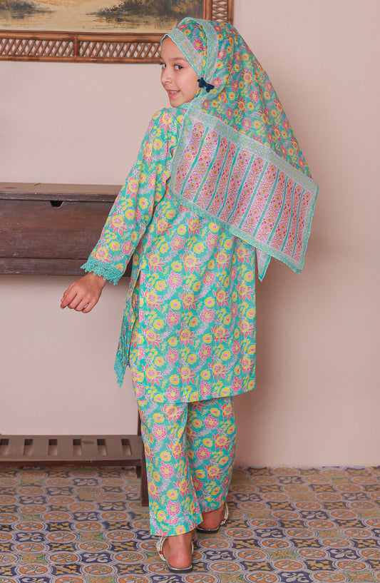 Shifa by Suntex Embroidered Lawn Stitched 3 Piece Suit - SH-2520K - SS25SHLC - Sea Green - Girls Summer Collection