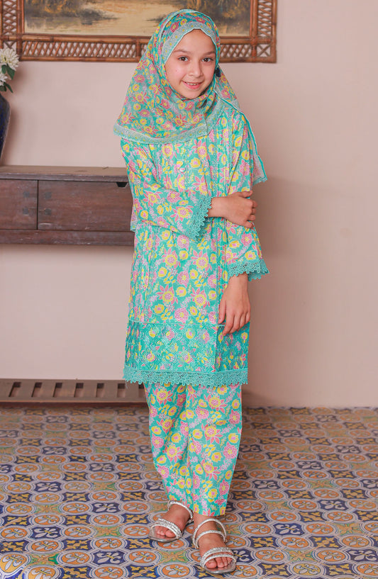 Shifa by Suntex Embroidered Lawn Stitched 3 Piece Suit - SH-2520K - SS25SHLC - Sea Green - Girls Summer Collection