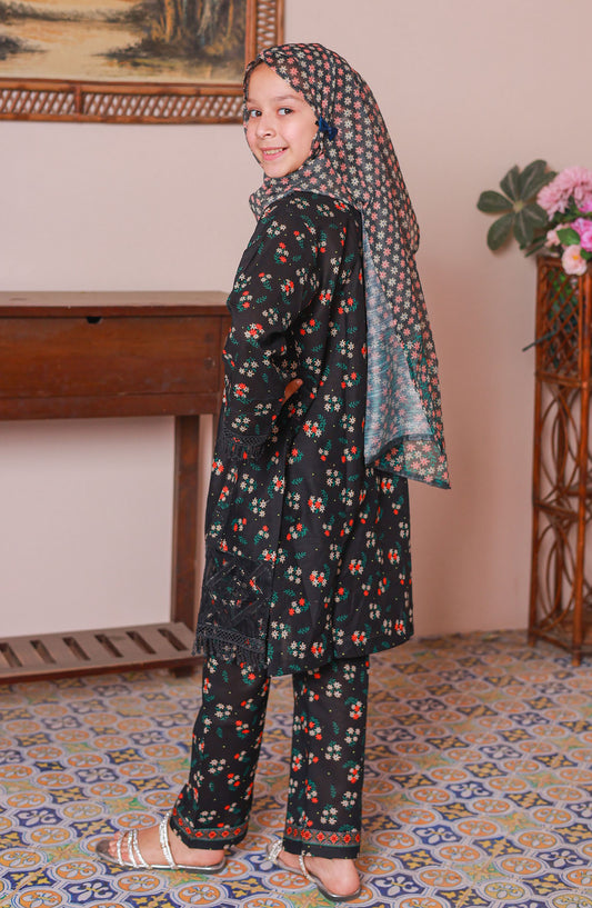 Shifa by Suntex Embroidered Lawn Stitched 3 Piece Suit - SH-2523K - SS25SHLC - Black - Girls Summer Collection