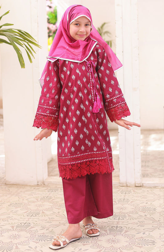 Shifa by Suntex Embroidered Stitched 3 Piece Suit - SH-2525 - SS25SH - Magenta - Casual Collection