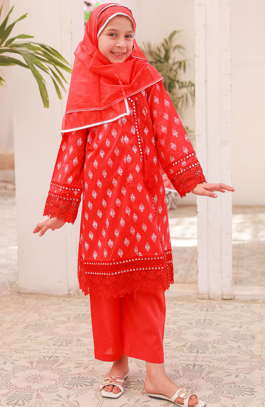 Shifa by Suntex Embroidered Stitched 3 Piece Suit - SH-2526 - SS25SH - Red - Casual Collection