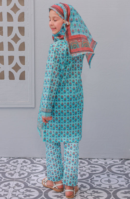 Shifa by Suntex Printed Chikankari Stitched 3 Piece Suit - SH-2530K - SS25SHE - Blue - Girls Summer Collection