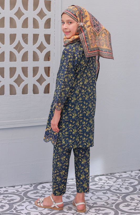 Shifa by Suntex Printed Chikankari Stitched 3 Piece Suit - SH-2531K - SS25SHE - Teal - Girls Summer Collection