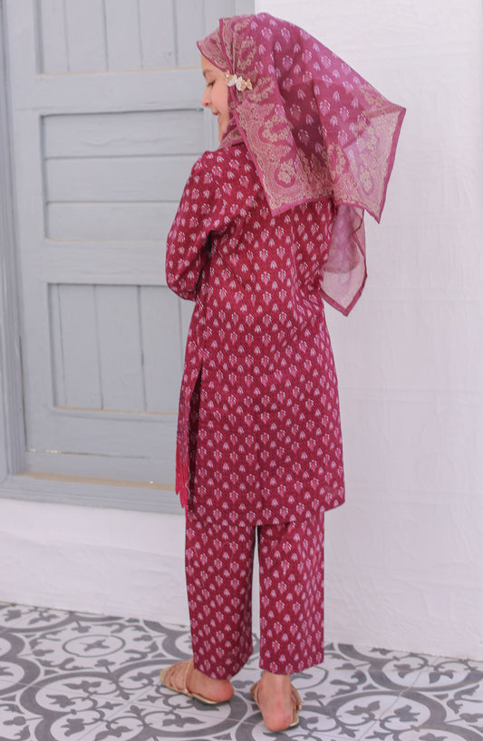 Shifa by Suntex Printed Chikankari Stitched 3 Piece Suit - SH-2533K - SS25SHE - Ruby - Girls Summer Collection