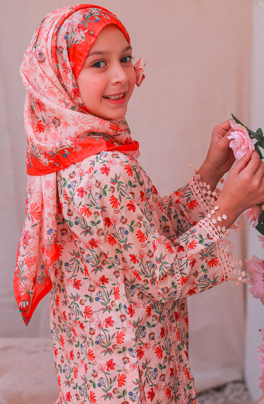 Shifa by Suntex Fabrics Printed Lawn Stitched 3 Piece Suit - SH- 2508K - SS25SH - Peach - Girls Collection