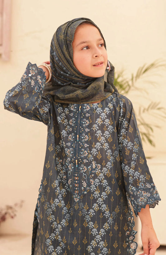 Shifa Kids Embroidered Lawn Stitched Collection Vol 04 - SH 2419 K NAVY BLUE