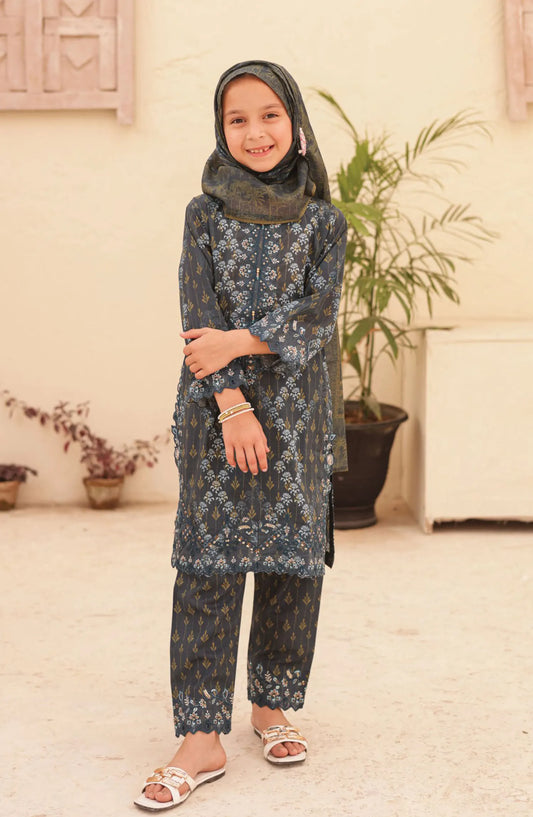Shifa Kids Embroidered Lawn Stitched Collection Vol 04 - SH 2419 K NAVY BLUE