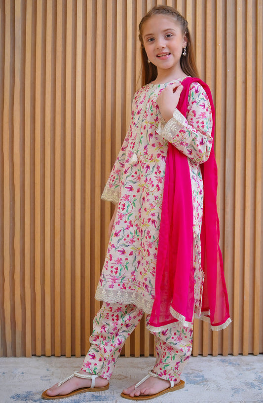 Shanzey Embroidered Lawn Stitched 3 Piece Suit - SHK-4425 Off White - SHZ25LFE - Off White - Girls Collection