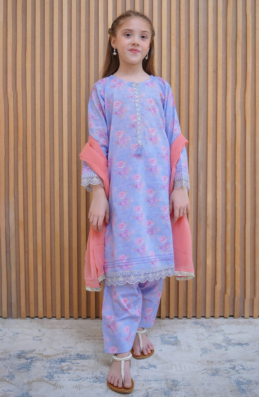 Shanzey Embroidered Lawn Stitched 3 Piece Suit - SHK-4424 Purple - SHZ25LFE - Purple - Girls Collection