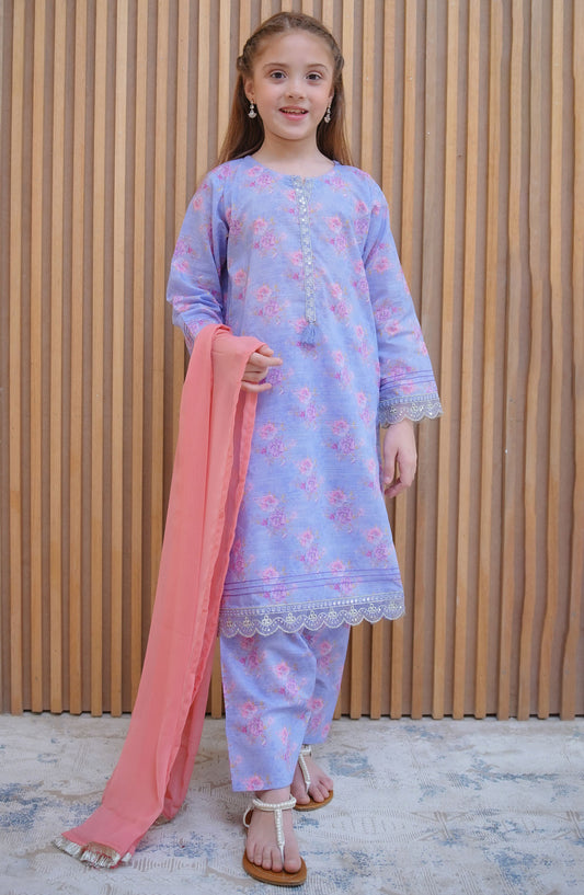 Shanzey Embroidered Lawn Stitched 3 Piece Suit - SHK-4424 Purple - SHZ25LFE - Purple - Girls Collection