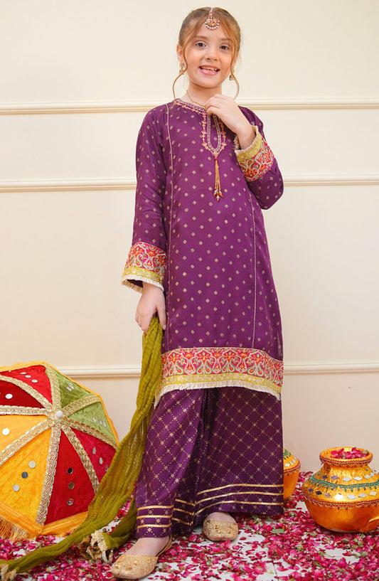 Shanzey Embroidered Raw Silk Stitched 3 Piece Suit - SHK-4503 - SHZ25SHES - Purple - Festive Collection