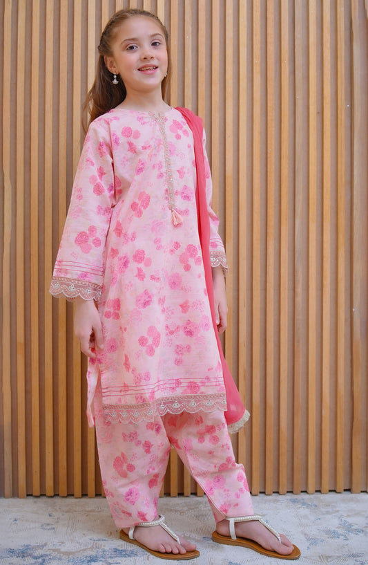 Shanzey Embroidered Lawn Stitched 3 Piece Suit - SHK-4423 Pink - SHZ25LFE - Pink - Girls Collection