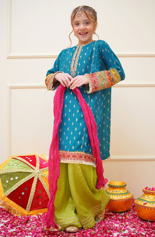 Shanzey Embroidered Raw Silk Stitched 3 Piece Suit - SHK-4502 - SHZ25SHES - Blue - Festive Collection