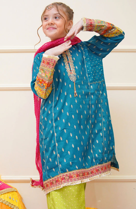 Shanzey Embroidered Raw Silk Stitched 3 Piece Suit - SHK-4502 - SHZ25SHES - Blue - Festive Collection
