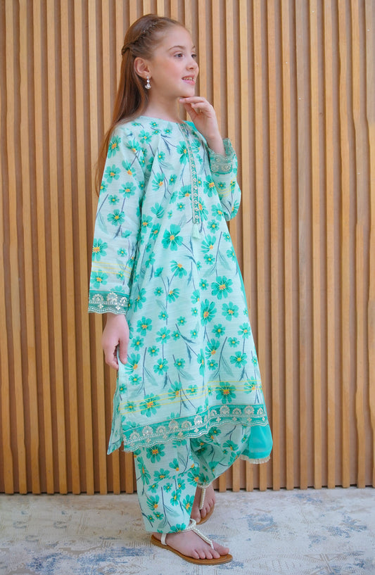 Shanzey Embroidered Lawn Stitched 3 Piece Suit - SHK-4422 Mint - SHZ25LFE - Blue - Girls Collection
