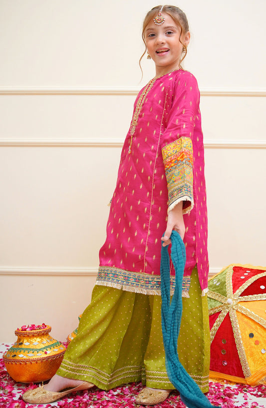 Shanzey Embroidered Raw Silk Stitched 3 Piece Suit - SHK-4501 - SHZ25SHES - Pink - Festive Collection