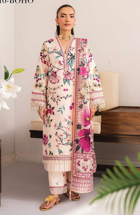 Sheen by Alizeh Printed Lawn Unstitched 3 Piece Suit - D-10 Boho - ALZ25SHEEN - Pink - Summer Collection