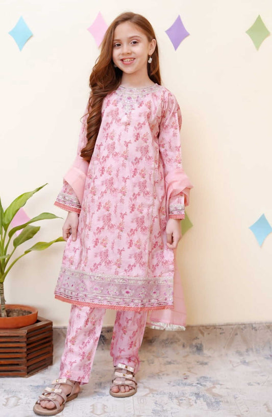Shanzey Embroidered Co-Ords Cotton Stitched 3 Piece - SHK-3402-TEA PINK - Tea Pink - Summer Collection