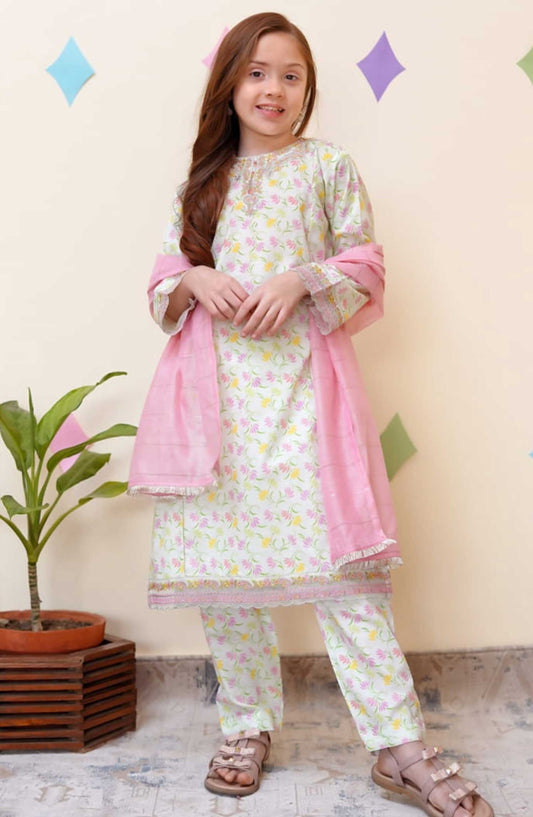 Shanzey Embroidered Co-Ords Cotton Stitched 3 Piece - SHK-3403-OFF WHITE - Off White - Summer Collection
