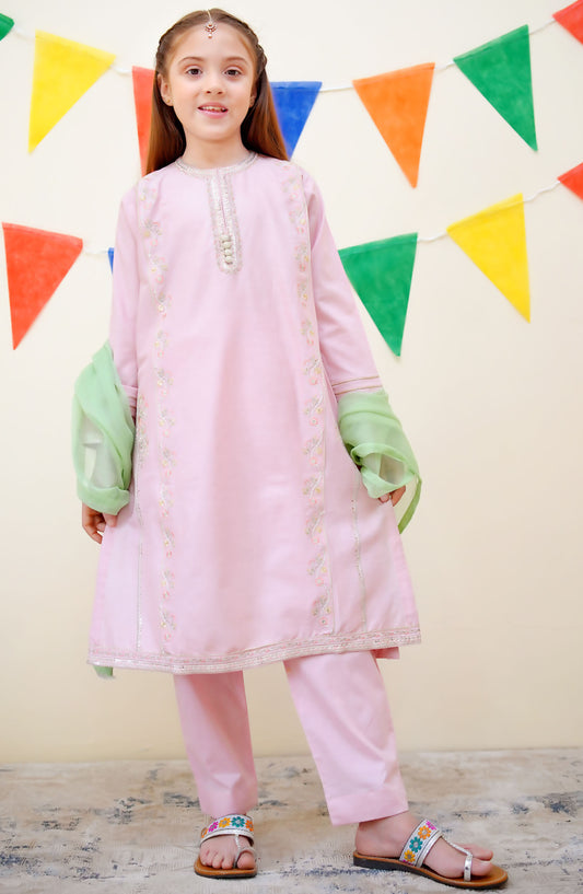 Shanzey Embroidered Cotton Stitched 3 Piece Suit - SHK-3612 - SH25JEF - Pink - Girls Festive Collection