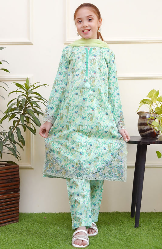 Shanzey Embroidered Lawn Stitched 3 Piece Suit - SHK-3701 - SH25SE - Blue - Girls Collection