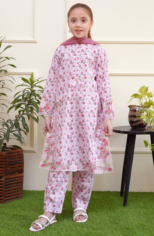 Shanzey Embroidered Lawn Stitched 3 Piece Suit - SHK-3702 - SH25SE - Pink - Girls Collection