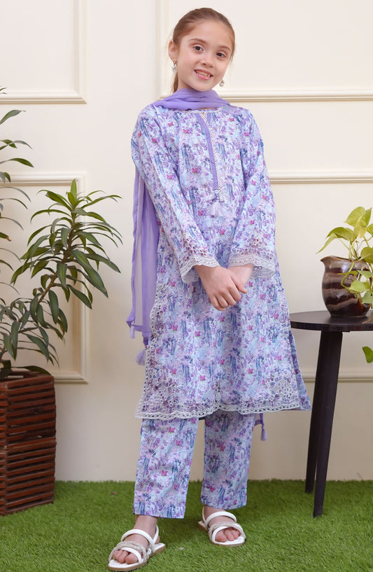 Shanzey Embroidered Lawn Stitched 3 Piece Suit - SHK-3703 - SH25SE - Blue - Girls Collection