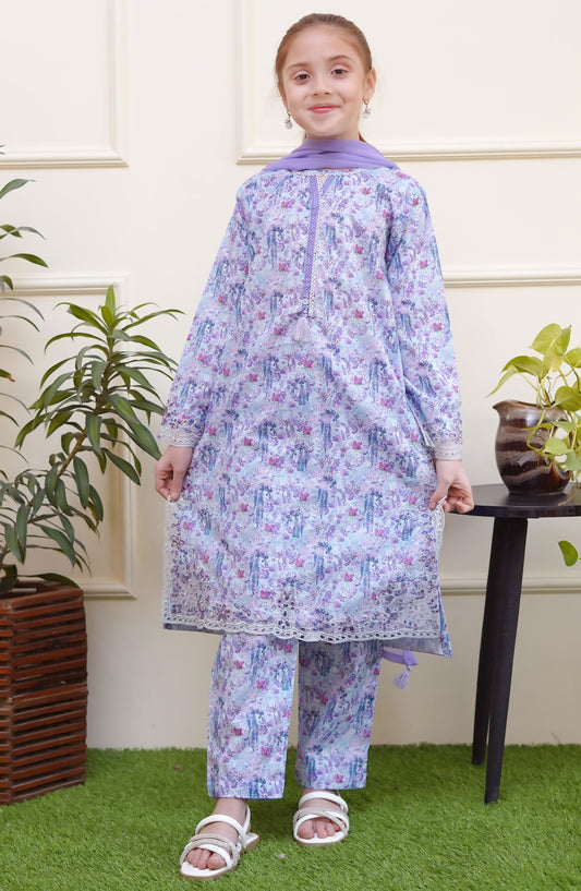 Shanzey Embroidered Lawn Stitched 3 Piece Suit - SHK-3703 - SH25SE - Blue - Girls Collection