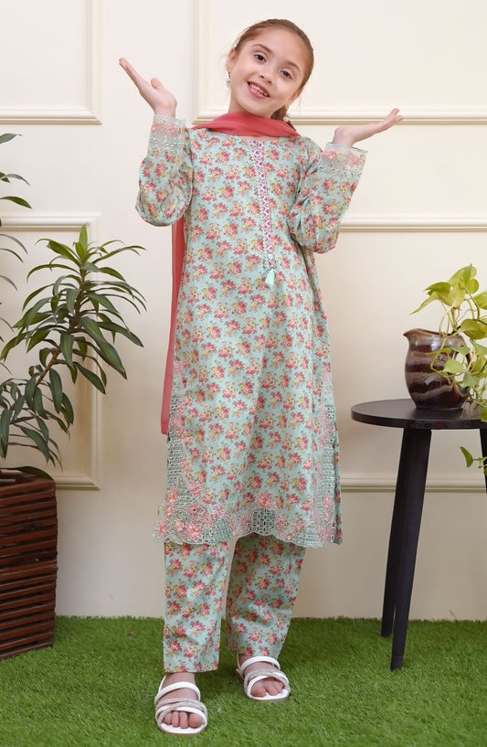 Shanzey Embroidered Lawn Stitched 3 Piece Suit - SHK-3704 - SH25SE - Green - Girls Collection