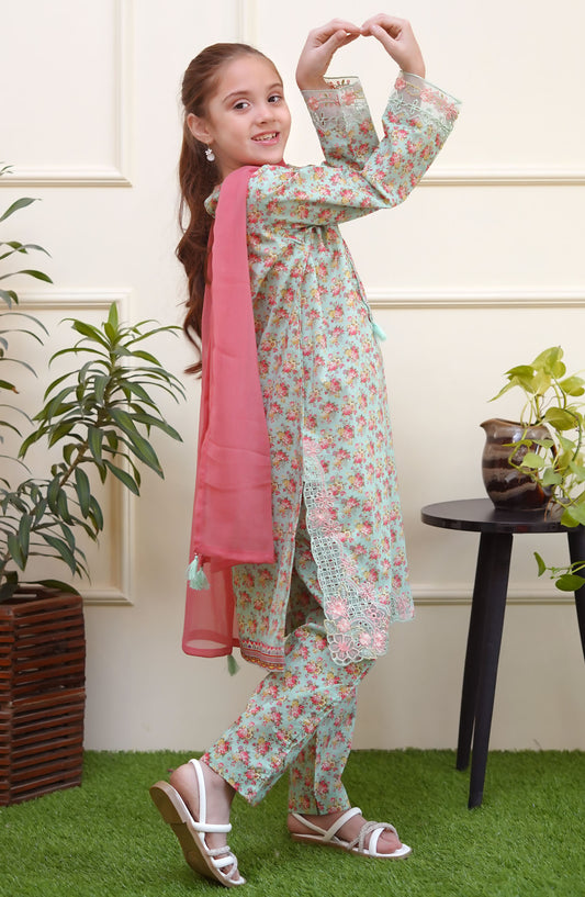 Shanzey Embroidered Lawn Stitched 3 Piece Suit - SHK-3704 - SH25SE - Green - Girls Collection