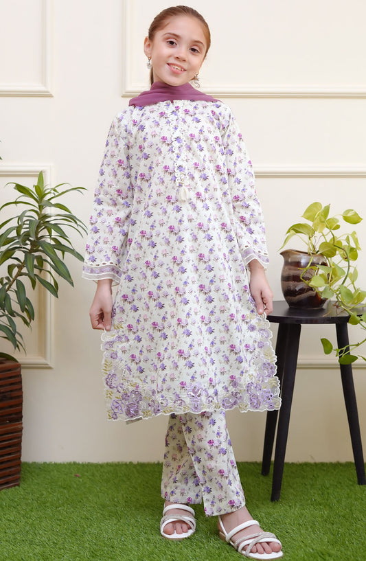 Shanzey Embroidered Lawn Stitched 3 Piece Suit - SHK-3705 - SH25SE - Off White - Girls Collection