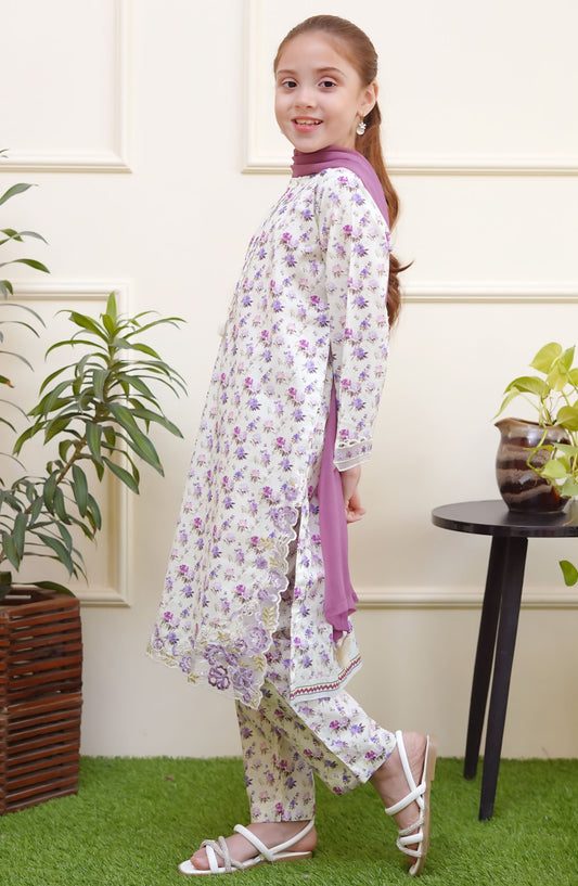 Shanzey Embroidered Lawn Stitched 3 Piece Suit - SHK-3705 - SH25SE - Off White - Girls Collection