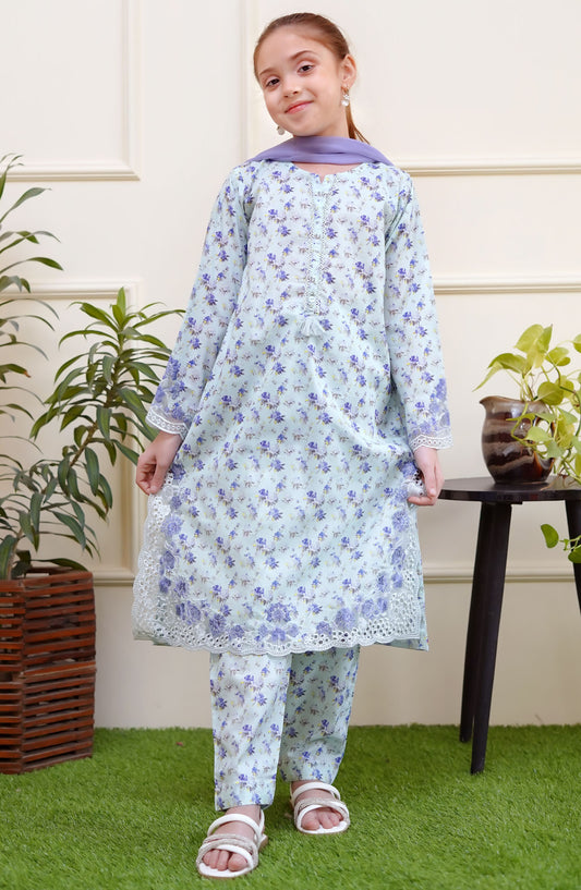 Shanzey Embroidered Lawn Stitched 3 Piece Suit - SHK-3706 - SH25SE - Blue - Girls Collection