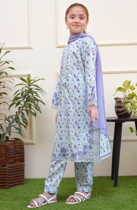 Shanzey Embroidered Lawn Stitched 3 Piece Suit - SHK-3706 - SH25SE - Blue - Girls Collection