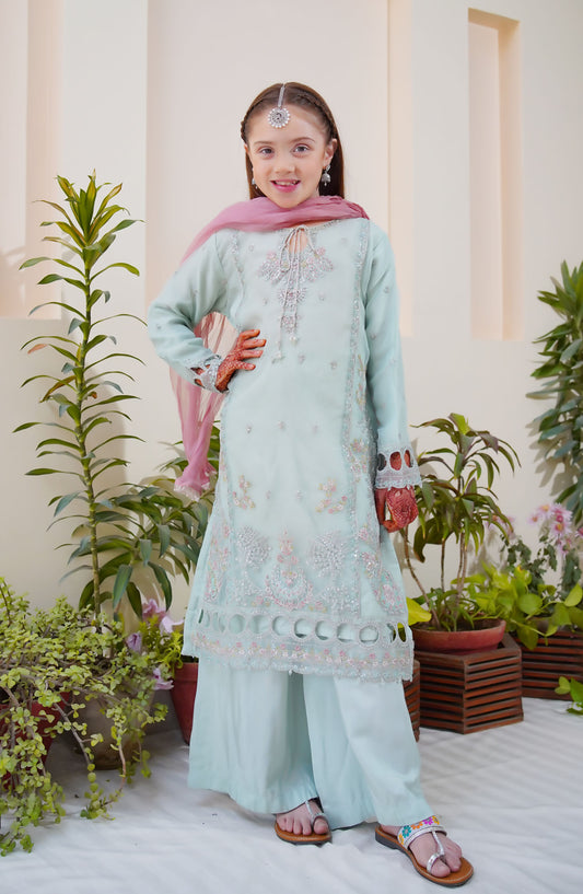 Shanzey Embroidered Organza Stitched 3 Piece Suit - SHK-3806 - SH25MEFE - Blue - Girls Collection