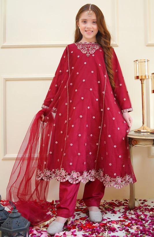 Shanzey Embroidered Net Stitched 3 Piece Suit - SHK-4012 - SHZ25MEF - Magenta - Girls Formal Collection