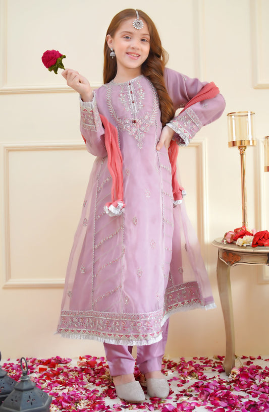 Shanzey Embroidered Organza Stitched 3 Piece Suit - SHK-4013 - SHZ25MEF - Purple - Girls Formal Collection