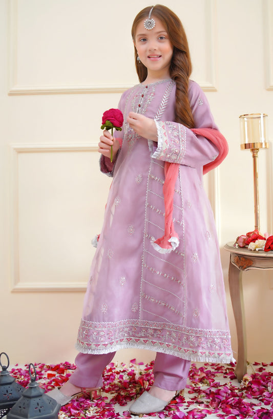 Shanzey Embroidered Organza Stitched 3 Piece Suit - SHK-4013 - SHZ25MEF - Purple - Girls Formal Collection