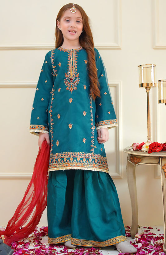 Shanzey Embroidered Organza Stitched 3 Piece Suit - SHK-4015 - SHZ25MEF - Blue - Girls Formal Collection