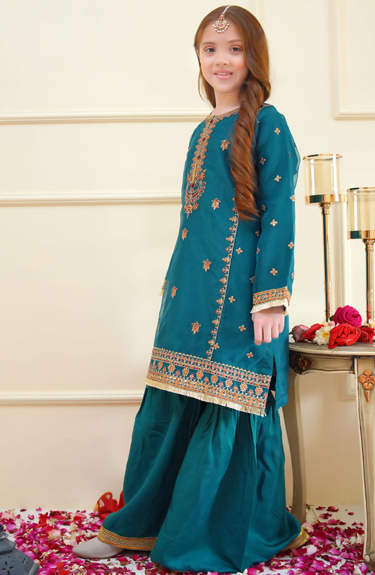 Shanzey Embroidered Organza Stitched 3 Piece Suit - SHK-4015 - SHZ25MEF - Blue - Girls Formal Collection