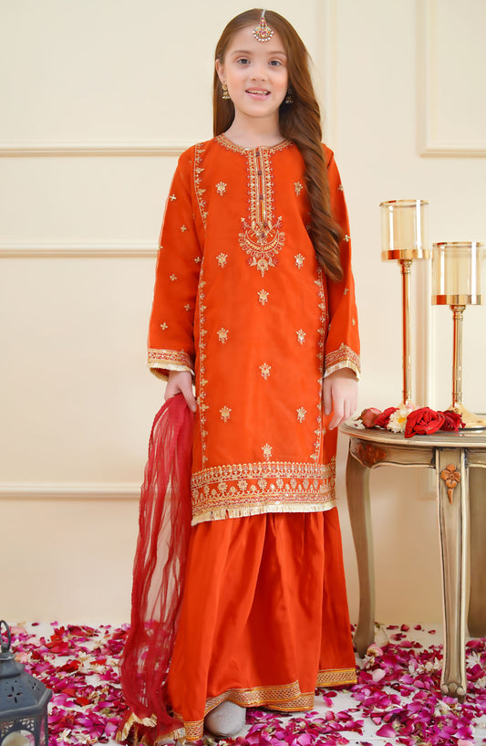 Shanzey Embroidered Organza Stitched 3 Piece Suit - SHK-4016 - SHZ25MEF - Rust - Girls Formal Collection