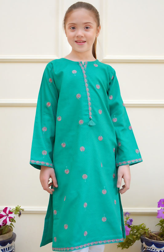 Shanzey Embroidered Jacquard Stitched Kurti - SHK-4212 - SH25ERJ - Sea Green - Girls Festive Collection
