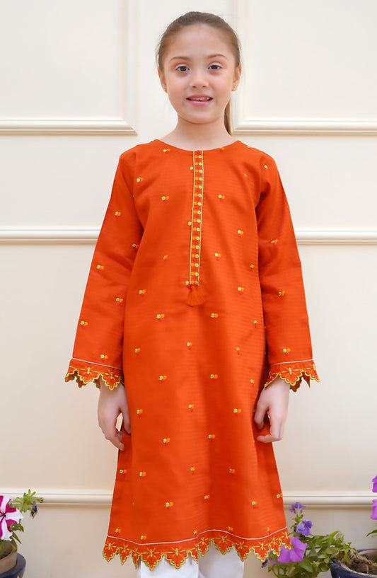 Shanzey Embroidered Jacquard Stitched Kurti - SHK-4213 - SH25ERJ - Orange - Girls Festive Collection