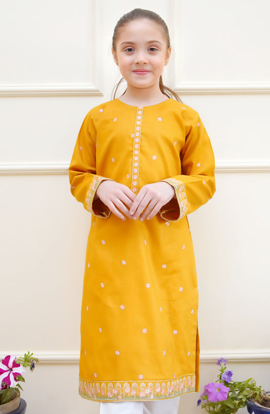 Shanzey Embroidered Jacquard Stitched Kurti - SHK-4215 - SH25ERJ - Yellow - Girls Festive Collection