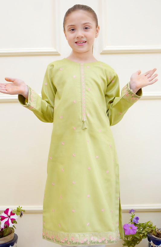 Shanzey Embroidered Jacquard Stitched Kurti - SHK-4216 - SH25ERJ - Green - Girls Festive Collection