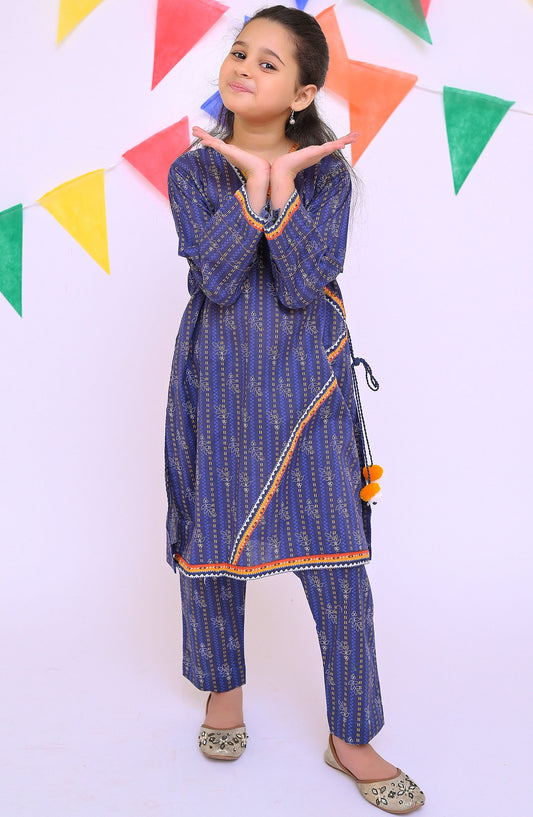 Shanzey Printed Lawn Stitched 2 Piece Co-Ords Suit - SHK-4312 - SHZ25LC - Blue - Girls Summer Collection